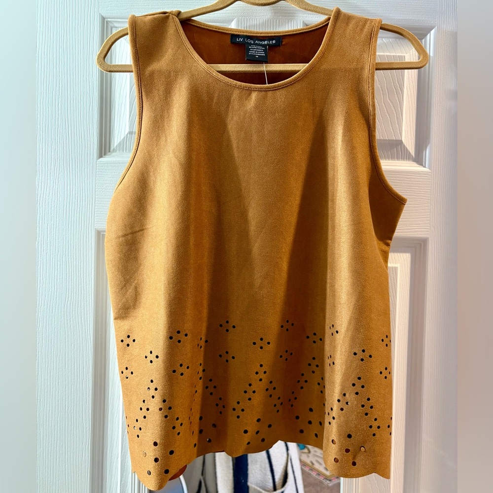 sleeveless tank top with laser-cut detailing suede-like garment NWT